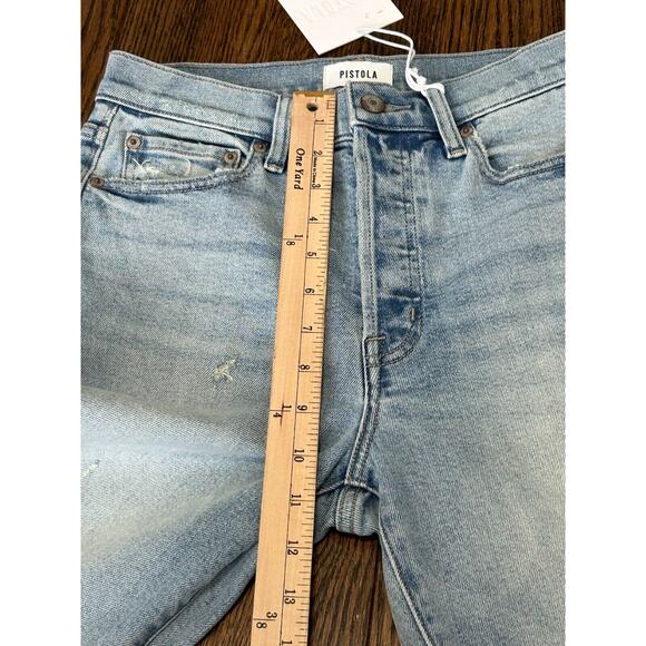 PISTOLA Charlie Jeans Womens Blue Size 26 Button Fly Straight Leg Distressed NWT - Picture 4 of 11